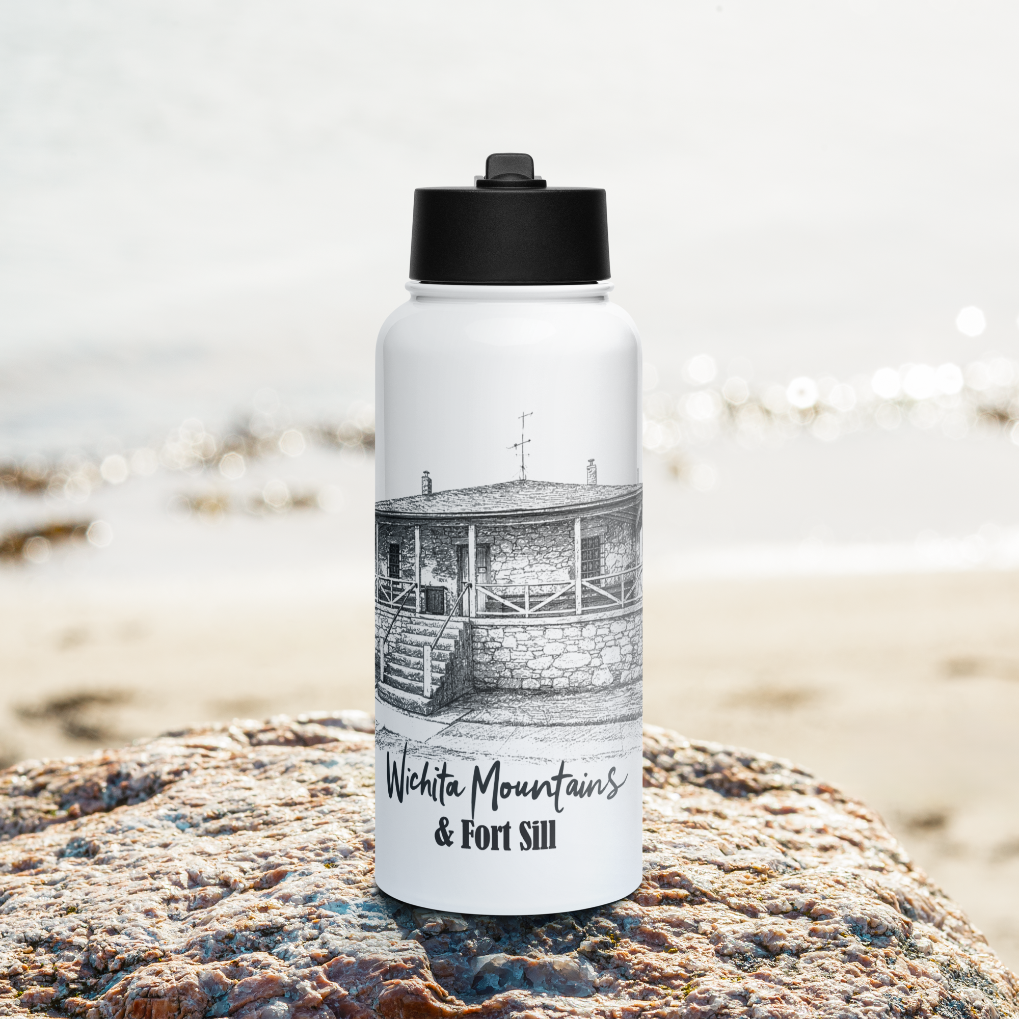 Stainles Steel Water Bottle w/straw lid - Ft. Sill Guard House